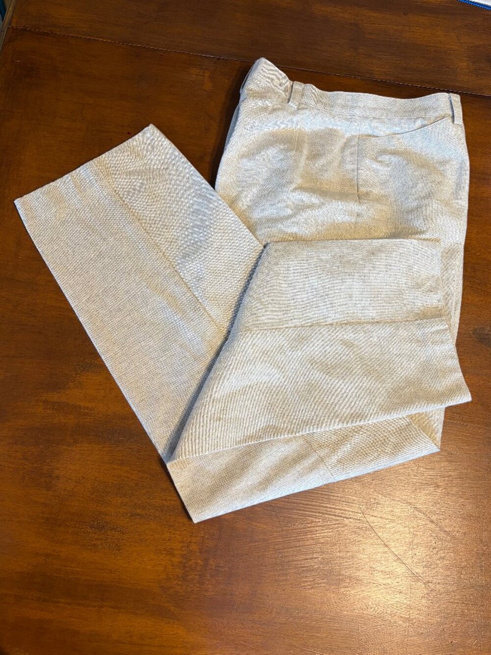 Liz Claiborne Liz Sport Tan/Beige Linen-Blend Straight Leg Trousers
